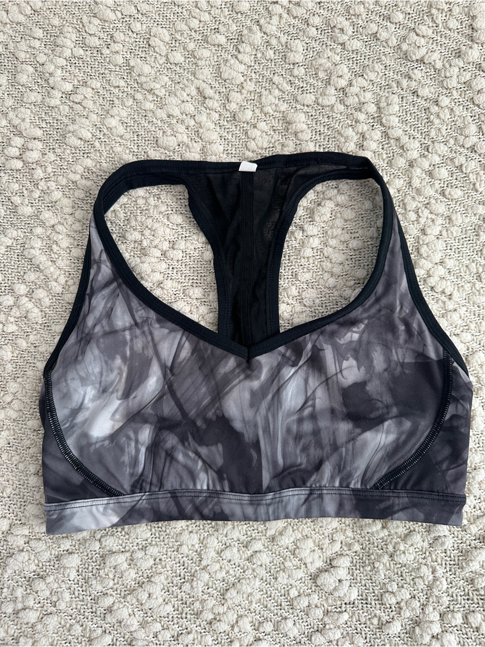 Lucy Activewear Sports Bra S Black Grey Smoke Marble Print Mesh Racerback